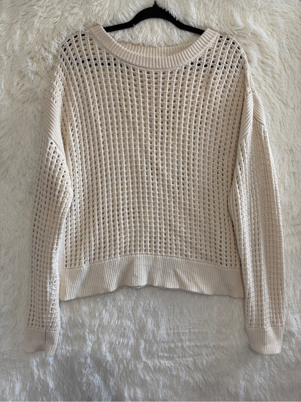 Old Navy Womens Boho Crochet Open Knit Sweater Size L/T Cream Cottagecore Cotton